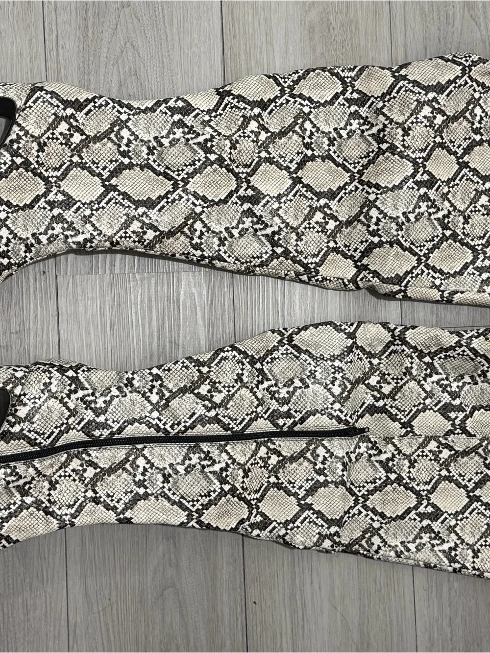 Fashion to Figure Over-the-Knee Snake-Print Boots in Cream and Brown